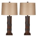 Ashley Furniture Signature Design – Oriel Table Lamps – Contemporary Drum Shades – Industrial – Set of 2 – Antique Copper & Wood Finish