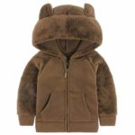 Goodkids Bear Ears Shape Fleece Warm Hoodies Clothes Toddler Zip-up Light Jacket Sweatshirt Outwear for Baby Boys Girls (Coffee 130)