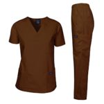 Dagacci Medical Uniform Woman and Man Scrub Set Unisex Medical Scrub Top and Pant, BROWN, L