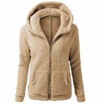 kaifongfu Winter Coat Women, Hooded Sweater Coat Winter Warm Wool Zipper Coat Cotton Outwear (Brown, XL2)