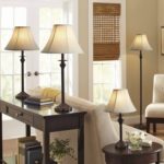 Dark brown Base/Faux-leather shade Lamp includes 1 floor lamp, 1 accent lamp and 2 table lamps – Set of 4?