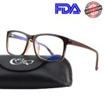 CGID CT12 Blue Light Blocking Glasses, Anti Glare Fatigue Blocking Headaches Eye Strain, Safety Glasses for Computer/Phone, Vintage Rectangle Brown Frame,Transparent Lens