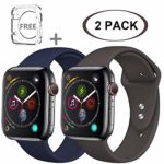 R-fun Compatible Apple Watch Band 42mm, Soft Silicone Sport Replacement Band iWatch Series 3, Series 2, Series 1 Edition, Midnight Blue + Brown, M/L