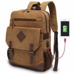 Vintage Backpack for Men, Modoker Canvas College School Messenger Rucksack Bookbag, Multipurpose Travel Hiking Daypack Laptop Backpack Fits 15.6 inch with USB Port in Brown