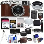 Fujifilm X100F Wi-Fi Digital Camera (Brown) with 64GB Card + Battery & Charger + Leather Case + Tripod + Flash + Diffuser + Tele/Wide Lens Kit
