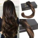 Sunny 16inch Full Head Salon Quality Clip in Extensions Human Hair Darkest Brown mixed Dark Brown Highlighted Balayage Remy Hair Extensions Clip in 7pcs 120g Per Pack