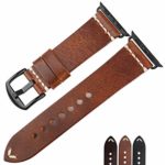 MAIKES Oil Wax Leather Strap Watchband Replacement for Apple Watch 44mm 40mm 42mm 38mm Series 4 3 2 1 iWatch Wristband (44mm, Light Brown+Black Buckle)