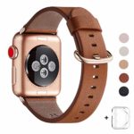 WFEAGL Compatible iWatch Band 44mm 42mm, Top Grain Leather Band with Gold Adapter (the Same as Series 4/3 with Gold Aluminum Case in Color) for iWatch Series 4/3/2/1(Brown Band+Gold Buckle, 42mm 44mm)