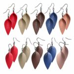 5 Pairs Leather Leaf Teardrop Earrings for Women, Lightweight Dangle Synthetic Petal Leather Earrings, Red/Navy Blue/Beige Tan/Coffee Brown/Light Pink 5 Colors
