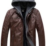 Wantdo Men’s Leather Jacket with Removable Hood US Medium Coffee