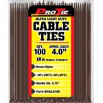 Pro Tie BR4ULD100 4-Inch Brown Ultra Light Duty Color Cable Tie, Brown Nylon, 100-Pack