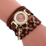 Fashion Chimes Diamond Leather Bracelet Lady Womans Wrist Watch,Outsta Bracelet Strap Analog Watch (Brown)