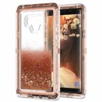 Dexnor Compatible with Samsung Galaxy Note 9 Case Hard Clear Glitter 3D Flowing Liquid Cover TPU Silicone + PC 3 Layer Shockproof Protective Heavy Duty Defender Bumper for Girls/Women – Light Brown …