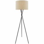 Kira Home Sadie 60″ Modern Tripod LED Floor Lamp + 9W Bulb (Energy Efficient/Eco-Friendly), Honey Beige Drum Shade, Oil Rubbed Bronze Finish