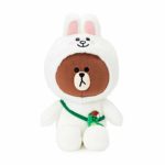 LINE FRIENDS Plush Standing Doll – Brown in CONY Character Costume Soft Toy Figure 10 Inches, White/Brown