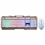Hisoul G700 LED Rainbow Keyboard, 104 Keys Color Backlight USB Wired Keyboard with Mouse – for LOL/PUBG/Fortnite/Wow/Dota/OW Gamer (White)