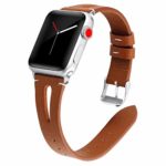Kaome Leather Band Compatible for Apple Watch Band 40mm 38mm, Slim Elegant Strap, Women Replacement Bands for iWatch Series 4, Series 3, Fashionable Feminine Breathable Slit Design-Brown