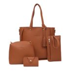 Clearance! Nevera Women 4 PCS Handbag Shoulder Bags Tote Bags Crossbody Wallet Set (Brown)