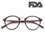 Happy Store CN65 Vintage Inspired Horned Rim Metal Bridge P3 UV400 Clear Lens Glasses,Brown