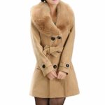 ZOMUSAR Women’s Coat Double-Breasted Outerwear Winter Warm Long Sleeve Wool Lapel Trench Jacket with Belt (XL, Brown)