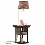 Brightech Madison – Mid Century Modern Nightstand, Shelves & USB Port Combination – Bedside Table with LED Floor Lamp Attached – End Table for Living Room Sofas – Brown