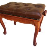 Antique Style Adjustable Genuine Leather Piano Bench Stool in Brown