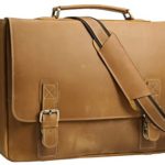 Iswee Crazy Horse Leather Men’s Messenger Bag Vintage Briefcase Fit 16″ or 17″ Laptop Satchel Shoulder Bag for Traveling (Medium Size-Fit 16″ Laptop, Light Brown)