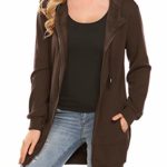 Locryz Women’s Long Zip Up Hoodies Fleece Jacket Lightweight Tunic Sweatshirt with Kangaroo Pockets (M, Brown)