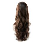 NEWYEARN BEAUTY 28 Inch Dark Brown Long Curly Wavy Wigs Heat Resistant Fiber Glueless Large Part Space Lace Hairpiece Hair For Girls And Women