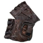 New Brown Genuine Leather Motorcycle Driving Cycling Weight Lifting Fingerless Gloves (Medium)