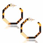 CEALXHENY Acrylic Earrings Tortoiseshell Resin Hoop Earrings for Women Boho Statement Hexagon Geometric Earrings Stud Earring for Girls
