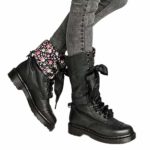 COPPEN Women Boots Retro Shoes Leather Middle Boot Non-Slip Round Toe Lace-Up (Black, US:6.5)