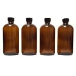 8oz Amber Glass Boston Round Bottles (4 Pack); w/Poly Cone Caps Perfect for Essential Oil Blends
