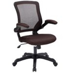 Modway Veer Office Chair with Mesh Back and Brown Vinyl Seat With Flip-Up Arms  – Ergonomic Desk And Computer Chair