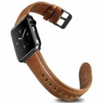 UMAXGET Compatible with Apple Watch Band 38/40MM 42/44MM, Genuine Leather Strap with Black Connector&Buckle for Series 4/3/2/1, Dark Brown&Light Brown Available