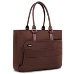 LOKASS Laptop Tote Bag Briefcase Shoulder Bag Classic Casual Office Handbag Water-Resistant Lightweight Nylon 15.6 Inches Laptop Case for Woman,Computer,Business,Work,Travel(Brown)