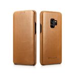 Galaxy S9 Case, Bpowe ICARER Vintage Series Ultra Slim Genuine Leather Folio Flip Side Opening Case Cover With Magnetic Closure for Samsung Galaxy S9 (Light Brown)