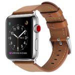 Compatible with Apple Watch Band, Covery 38mm 40mm Genuine Leather Watch Strap Compatible Apple Watch Series 4(40mm), Series 3,2,1(38mm), Sport & Edition-Brown