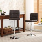 Roundhill Furniture 2 Swivel Elegant PU Leather Modern Adjustable Hydraulic Barstools, Brown