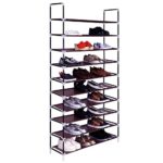 Rapesee 10 Tiers 50 Pairs Non-Woven Fabric Shoe Rack with Handle Simple Assembly Dark Brown