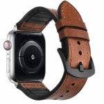 Goton Leather Watch Band Apple Watch Series 4 3 2 1, Genuine Leather Watch Straps Compatible Apple Watch Leather Bands Men Women Stainless Steel Buckles (Brown, 44mm / 42mm)