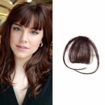 HIKYUU Dark Brown Neat Bangs with Temples Clip in Hair Extensions Bangs Extensions Real Remi Brazilian Human Hair Fringe Clip in Bang Human Hair