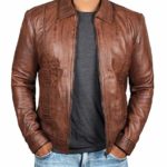 BlingSoul Brown Leather Motorcycle Jacket Men | Wick, 2XL