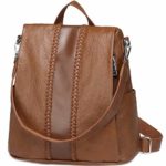 VASCHY Backpack Purse for Women, Fashion Faux Leather Convertible Anti-Theft Backpack for Ladies with Vintage Weave Brown