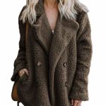 Dokotoo Womens Winter Cozy Warm Casual Oversized Long Sleeve Open Front Fuzzy Coat with Pockets Sweater Fluffy Cardigans Outerwear Jackets Coffee Large