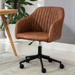 Porthos Home SKC046A BRN Madison Task Chair with Height Adjustable Feature, 360° Swivel, Steel Base with Roller Wheels and PU Leather Upholstery (for Home Studios and Offices), One Size, Brown