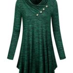 Cestyle Womens Long Sleeve Cowl Neck Asymmetrical Hemline Flowy Tunic Top