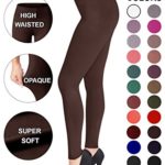 SATINA High Waisted Leggings – 22 Colors – Super Soft Full Length Opaque Slim (One Size, Brown)