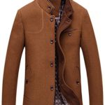 chouyatou Men’s Gentle Band Collar Single Breasted Wool Blend Pea Coat (Brown, Medium)
