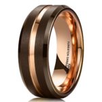 King Will Duo 8mm Brown Brushed Tungsten Carbide Wedding Band Ring Thin Rose Gold Groove Comfort Fit